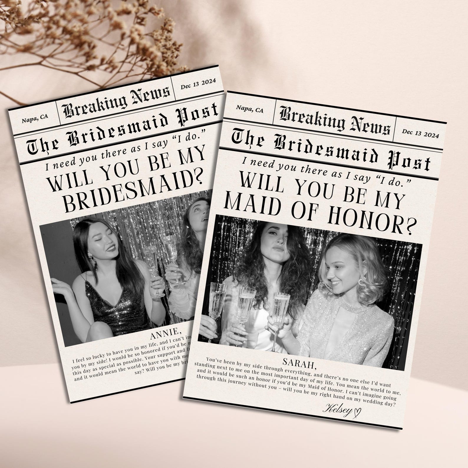 Custom Bridesmaid Proposal Newspaper Template Printable Will You Be My ...