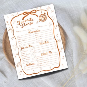 My Favorite Things Survey Questionnaire | Employee Favorites | All About Me | Favorites Survey | Fillable PDF File