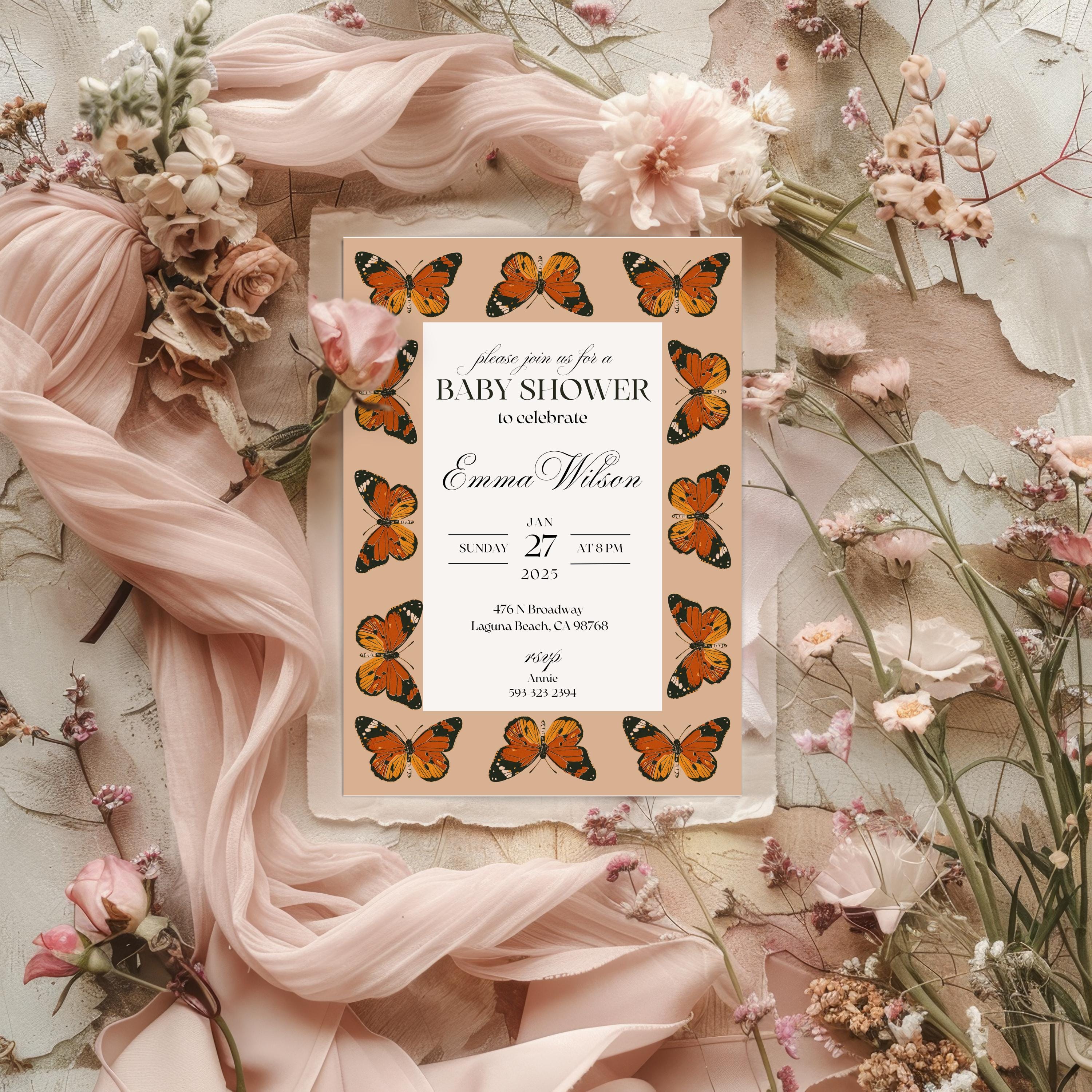 Butterfly Baby Shower Invitation | Editable Canva Template | Digital ...
