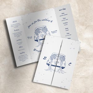 Hand Drawn Gatefold Wedding Invitation Template Trifold handwritten Invitation Wedding Car Vintage Illustrated Wedding Invites Printables