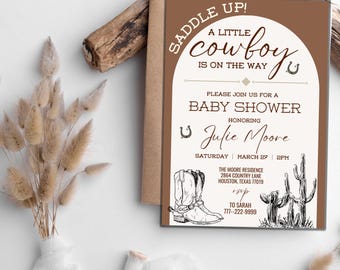 Cowboy Baby Shower Invitation Canva | Western Baby Shower | Rodeo Baby Shower | Editable Template | Instant Download | Couples Shower