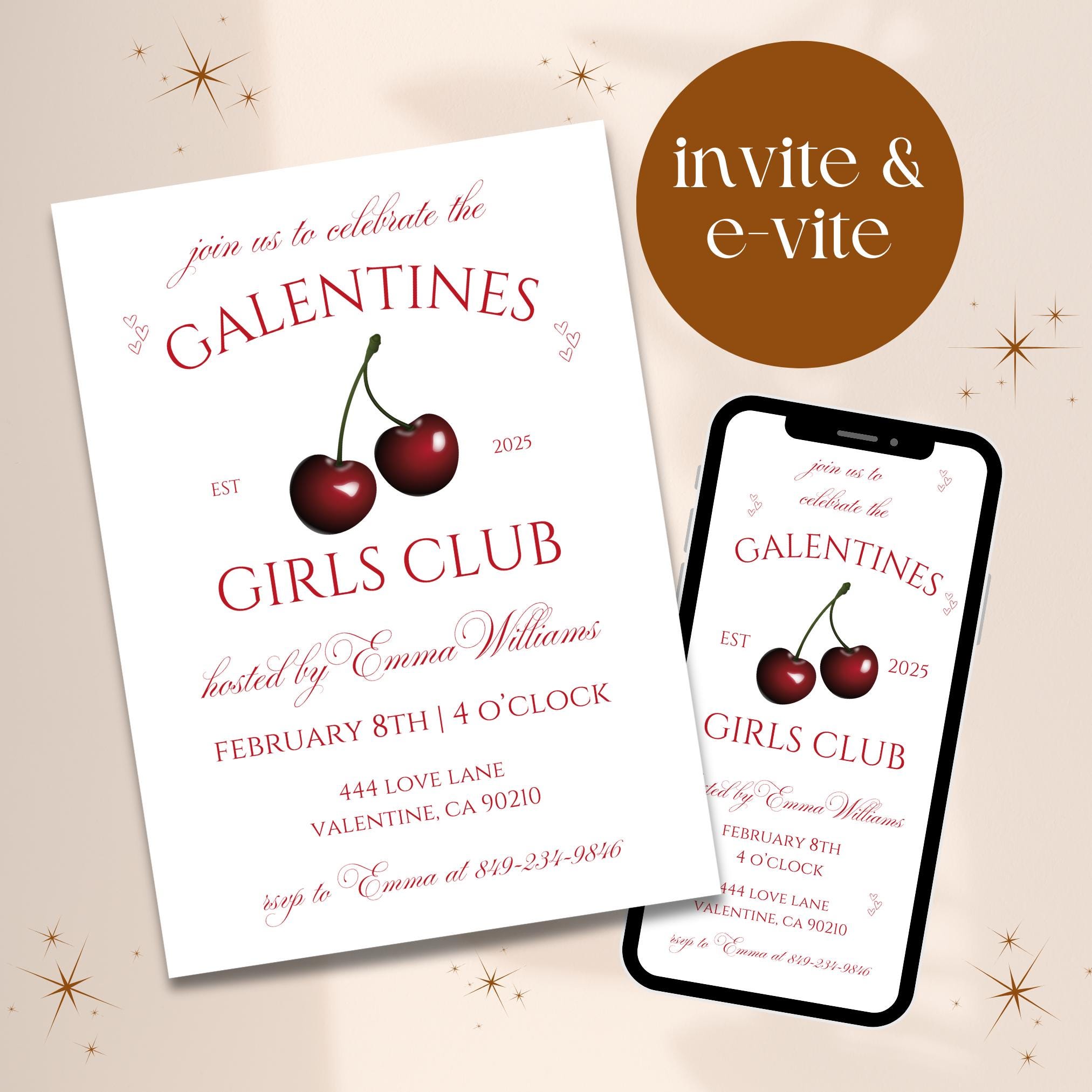 Editable Cherry Valentine's Party Text Invitation Template | Hand Drawn ...