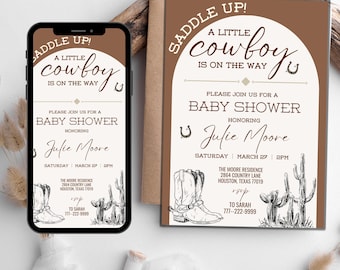 Cowboy Baby Shower Invitation, Template, Western Babyshower Invite Editable Country Baby Shower Text Invitation Digital Invitation