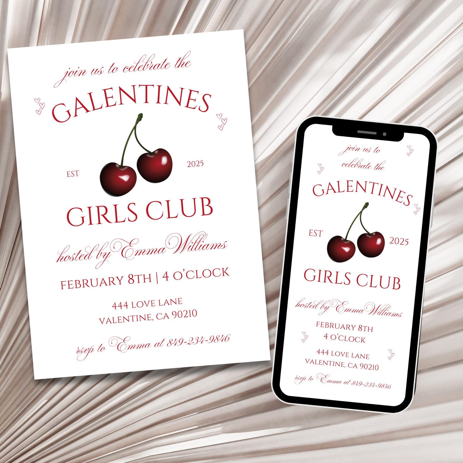 Editable Cherry Valentine's Party Text Invitation Template | Hand Drawn ...