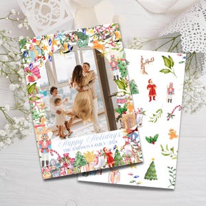 Kerstkaart met foto, Grandmillenial-kerstkaart, kerstkaart met slingerfoto, kerstkaart, erfstuk zuidelijke kerstaquarelkaart