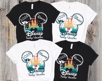 Family Vacation 2025 Shirts, Custom Name Mickey Minnie Ears Tees, Matching Disney Trip Shirts for Mom, Dad, Kids, Grandma, Grandpa