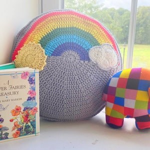 Rainbow Cushion Cover nursery decor colourful easy clear pattern digital download **CROCHET PATTERN