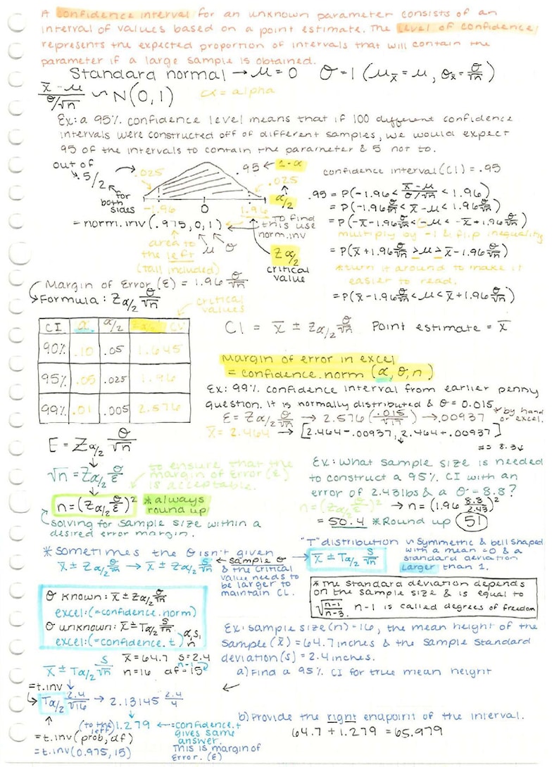 Statistics Notes (college Level) - Etsy