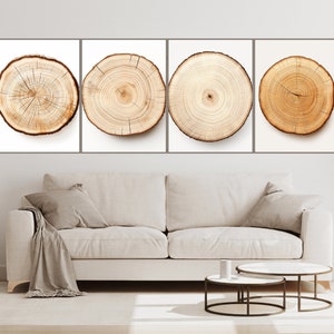Tree Rings Prints Set, Tree rings, Modern Abstract Art, Woodcut print, Neutral art, 4 panels wall decor, Three Panel Wall Art, Forestry