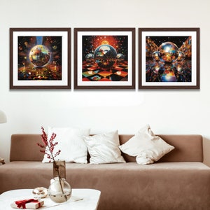 Disco Ball 4 piece Wall art 3 piece art 1980s art retro wall art 1970s wall art 1980s art decor digital print vintage art