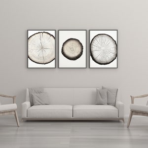 Tree Rings Prints Set, Tree rings, Modern Abstract Art, Woodcut print, Neutral art, Black & white tree rings, Three Panel Wall Art, Forestry