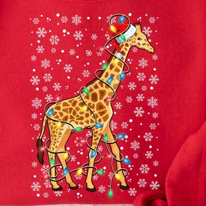 Giraffe Christmas Lights Shirts - Sweats - Hoodies, Snowing Xmas Sweater Design