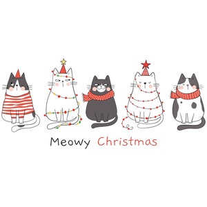 Meowy Christmas, Cats Christmas Design, Cut File SVG + PNG + JPEG + Ai + Eps Clip Art & Image Files
