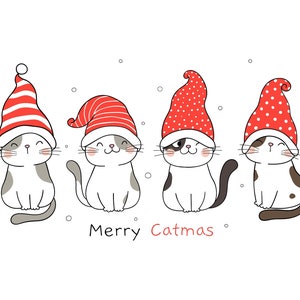 Happy Gnome Cats, Merry Meowy Catmas, Merry Christmas, Layered Cricut Design Cut Files SVG + PNG + Jpeg + Eps + Ai Clip Art & Image Files