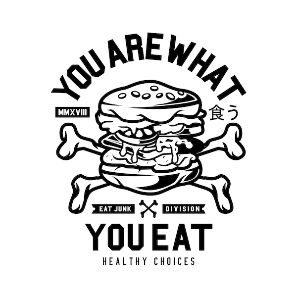 You Are What You Eat, Eat Junk, Healthy Choices, Skeleton Burger, Cricut Design Cut File SVG + PNG + JPG + Ai + Eps Digital Image Files