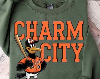 Charm City Shirt, Baltimore Baseball Sweatshirt, Baltimore Fan Jersey,  Baltimore Oriole Bird Character, Baseball Crewneck