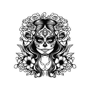 Dia De Los Muertos Lady, l'attraction irrésistible de la mort, le jour des morts, Cricut Design coupe fichiers SVG + PNG + JPG + fichiers numériques Eps