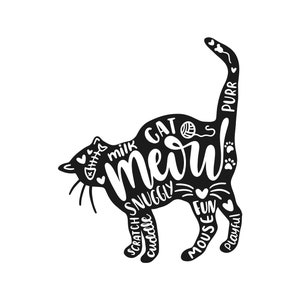 Silhouette de chat, lait, miaou, câlin, gratter, câlin, souris, espiègle, calque Cricut Design coupe fichier SVG + PNG + JPEG + Dxf + fichier image Eps