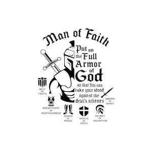 Mann des Glaubens, ziehen Sie die volle Rüstung Gottes an, geschichtete Cricut Design Dateien SVG + PNG + JPG + Ai + GiF Digitale Bilddateien