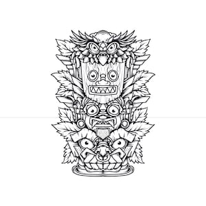 Hawaiian Tiki Mask, Fijian Mask, Oriental Totem, Layered Cricut Design Cut File SVG + PNG + JPG + Eps Clip Art & Image File