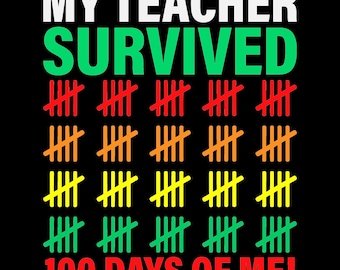 My Teacher Survived 100 Days of Me ! 100 Days of School, Cricut Cut Files SVG + PNG + JPG + Dxf + Eps + Pdf Cricut Design Space Cutting File