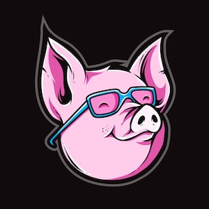 Cerdito Feliz: Pink Piggy luce gafas de sol rosas, archivos de corte de diseño Cricut en capas SVG + PNG + JPG + Eps + Ai Archivos de imagen digital
