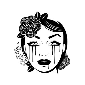 The Crying Girl, Archivo de corte en capas SVG + PNG + JPEG + Ai Clip Art & Image Files, Descarga digital