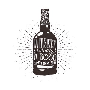Il whisky è sempre una buona idea, bottiglia di whisky, file di taglio a strati SVG + PNG + JPEG + Eps + Pdf + Ai Clip Art e file immagine