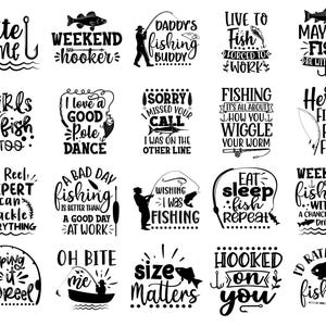 Paquete de citas divertidas sobre pesca, Hooked on You, Size Matters, Bite Me, archivos de corte SVG + PNG + JPG + Eps + Ai Cricut Design Image Files