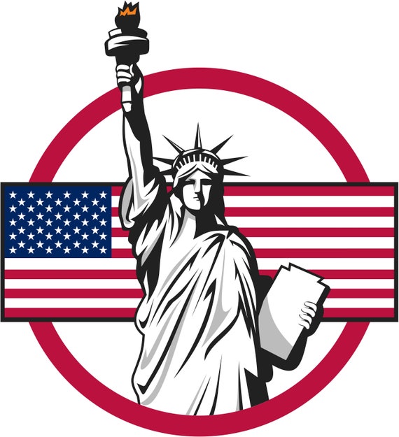 Statue of Liberty With American Flag, New York City, United