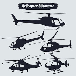 Helicopter Silhouettes Bundle, 5 Different Helicopter Designs, Cricut Design Cut File SVG + PNG + Ai + EPS + Jpg Image Files