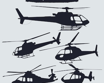 Bundel helikoptersilhouetten, 5 verschillende helikopterontwerpen, Cricut ontwerp gesneden bestand SVG + PNG + Ai + EPS + JPG-afbeeldingsbestanden