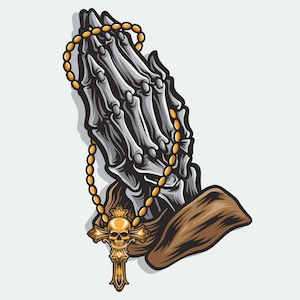 Praying Skeleton Hand, Skeleton Priest, Prayer Beads, Layered Cut Files SVG + PNG + EPS + Jpg + Cricut Design Space