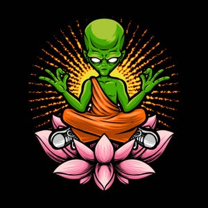 Alien Meditating Above Lotus Illustration, Layered Cricut Design Cut File SVG + PNG + JPG + Eps Digital Image Files
