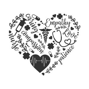 Enfermeira Coração: Cuidado, Empatia, Amor, Compaixão, Paciência, Arquivos de Corte SVG + PNG + JPEG + GiF Cricut Design Space