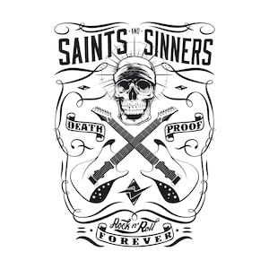 Saints and Sinners、Death Proof、Rock n' Roll Forever、レイヤードカットファイル SVG + PNG + JPEG + Eps + Ai + Pdf クリップ アート & 画像ファイル