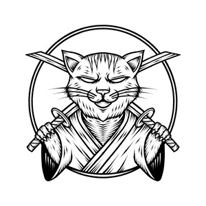 Samurai Feline: Hüterin der Schatten, Samurai-Katze, Layered Cricut Design Cut File SVG + PNG + JPG + Eps + Ai Clip Art & Bilddateien
