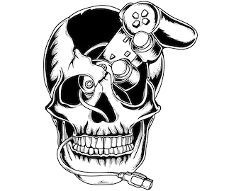 Gamer Skull, Skull with Game Controller, Skull Illustration, Cricut Design Cut File SVG + PNG + JPG + Ai + Eps Image Files