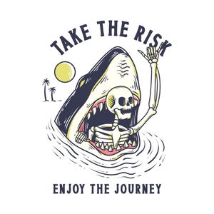Gehen Sie das Risiko ein und genießen Sie die Reise, Strand-Vibes, bearbeitbare Ebenenschnittdateien SVG + EPS + AI + PnG + JPEG + GiF