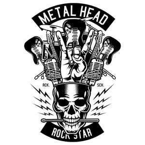 Têtes de mort en métal déchaînées : un hommage à ce qu'il y a de mieux dans le rock, fichier de coupe en couches de rock star à tête métallique SVG + PNG + GiF + EPS + Ai + Jpeg Cricut Design Space
