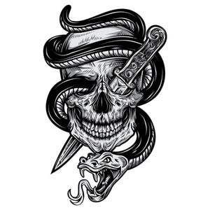 Skull, Snakes and Dagger, Layered Cricut Design Cut Files SVG + PNG + JPG + Eps + Ai Digital Download Image Files