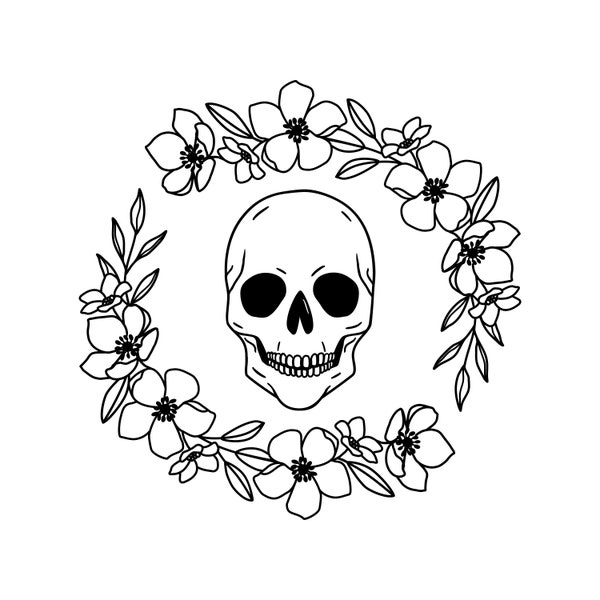 Floral Skull, Blossom Skull Wreath, Cut File SVG + PNG + JPEG + Eps + Dxf Digital Download