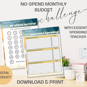 No-Spend Savings Challenge, Monthly Tracker Bundle, Financial Planner Budget Printable, Budget Planner Bundle, Essential Budget