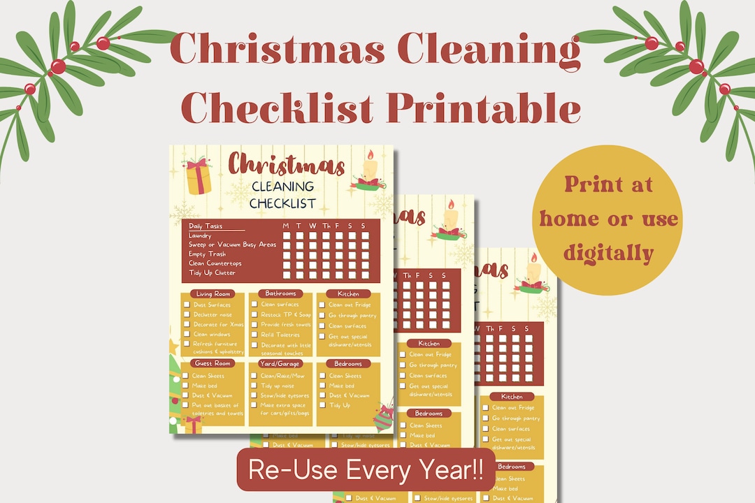 Christmas Cleaning Checklist Printable Holiday Planner Page Digital