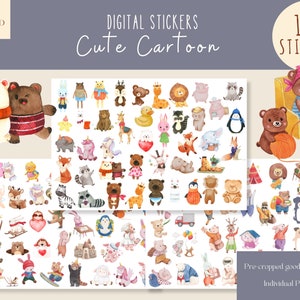 Niedliche Cartoon Goodnotes Aufkleber|Digitale Aufkleber für den Alltag| Aquarell Digitaler Planer Sticker| Tier Goodnotes Aufkleber | Kinder Clipart