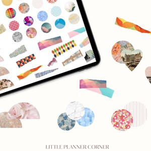 May include: Assortment of colorful and patterned stickers, including circles, hearts, and half-circles. The stickers feature various designs, such as floral patterns, geometric shapes, and vintage imagery.