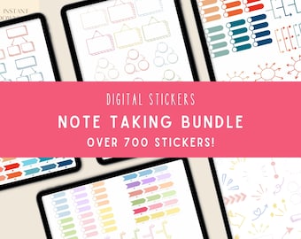Note Taking Stickers Bundle - 700+ Digital Planner Stickers, Study Organizer Stickers, Bullet Journal Stickers, GoodNotes Stickers