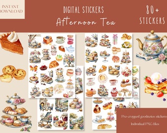 Afternoon Tea Goodnotes Stickers|Sweet PNG Stickers| Bakery digital Stickers |Food Pre-cropped PNG|English Tea iPad Planner Stickers