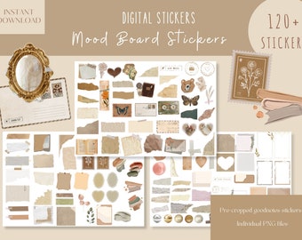 Naklejki Mood Board Goodnotes | Estetyczne codzienne naklejki cyfrowe | Minimalistyczna naklejka do planera | Naklejki na iPada do scrapbookingu | Naklejki cyfrowe