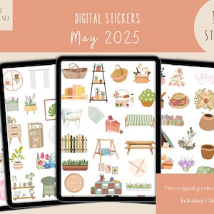 Mai 2025 Goodnotes Stickers|Digitale Alltagssticker Minimalistischer Digitaler Planer Aufkleber|Blümchen Goodnotes Aufkleber |Sakura iPad Aufkleber